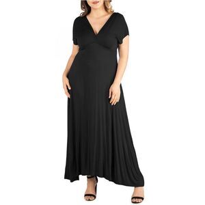 24seven Womens Solid Empire Waist Maxi Dress, Black, NWT
